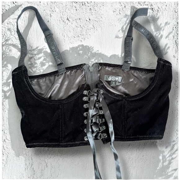 Widow Black Velvet Corset Top – Lace-Up Front, Goth Glam Vibes M whimsigoth - Picture 1 of 5